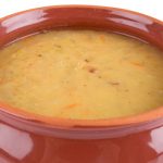 Traditional fresh pea soup in a bowl